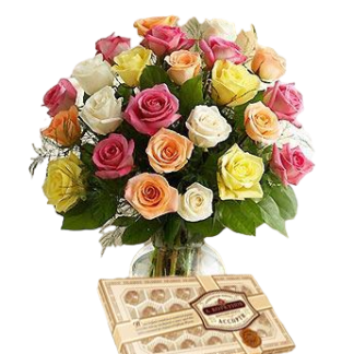 25 colorful roses with chokolates | Flower Delivery Chita